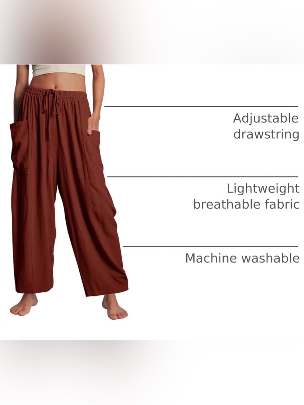 NWT Women’s Wide-Leg Drawstring Summer Pants in Brick! Size M/L - Picture 7 of 13